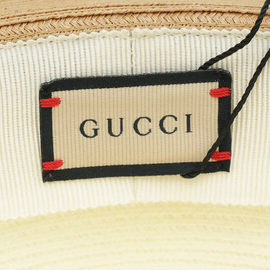 Gucci Bicolor GG Bow Embellished Straw Hat