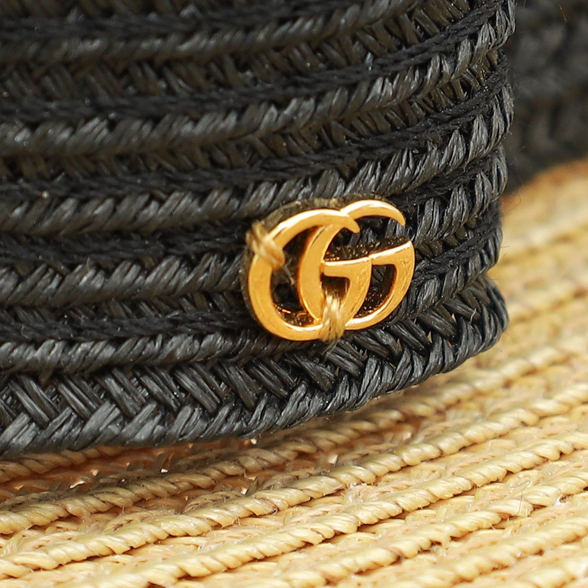 Gucci Bicolor GG Bow Embellished Straw Hat