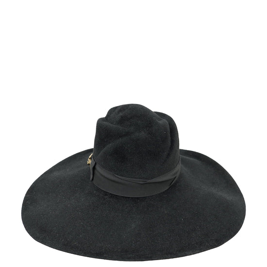 Gucci Black Feline Head Wide Brim Hat