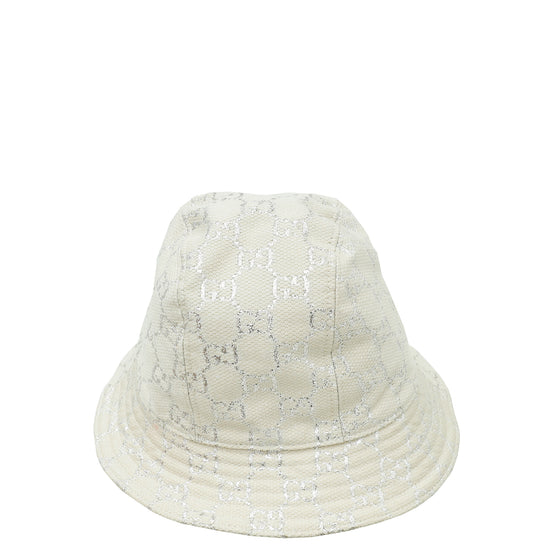 Gucci Metallic Light Grey GG Lame Rush Bucket Large Hat