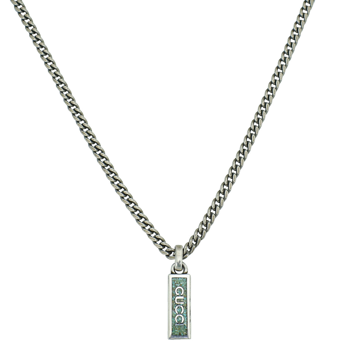 Gucci Silver Logo Enamel Pendant Necklace