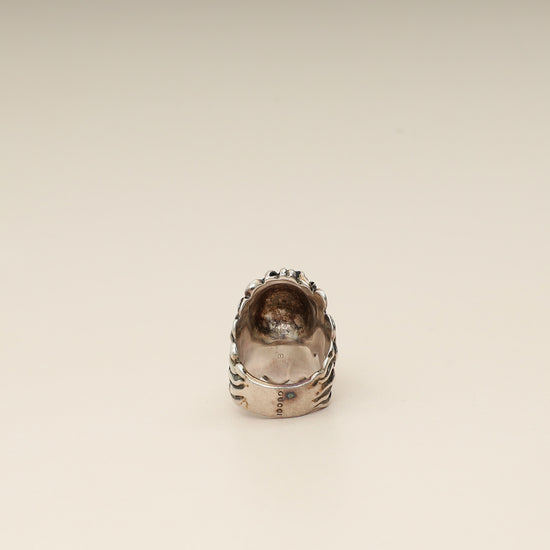 Gucci Silver Green Crystal Lion Head Ring 19