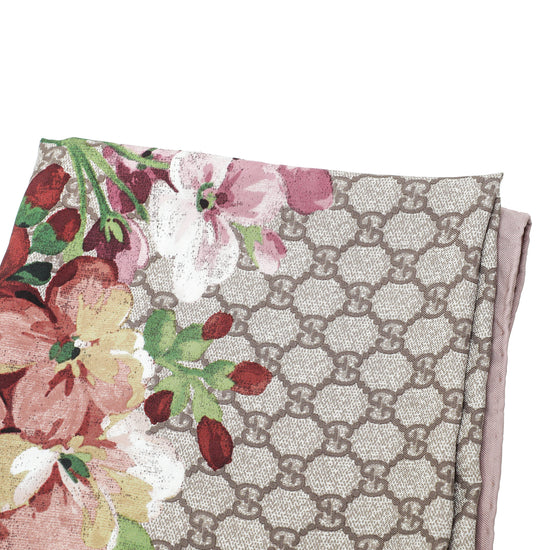 Gucci Antique Rose Multicolor GG Blooms Print Silk Scarf