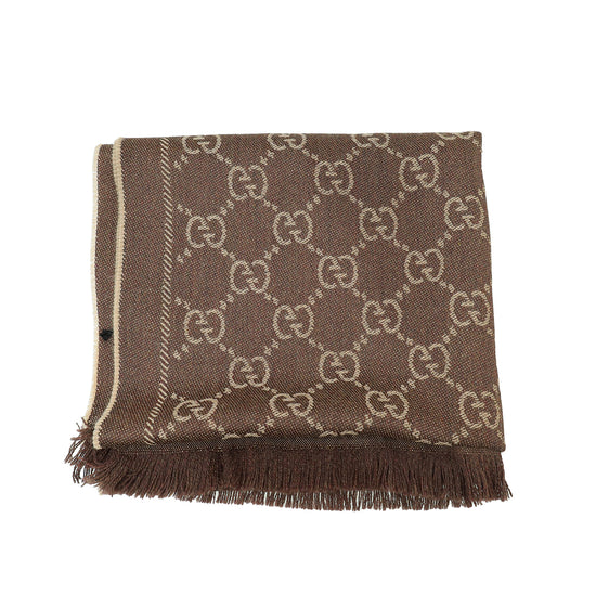 Gucci Brown GG Jacquard Pattern Knitted Scarf