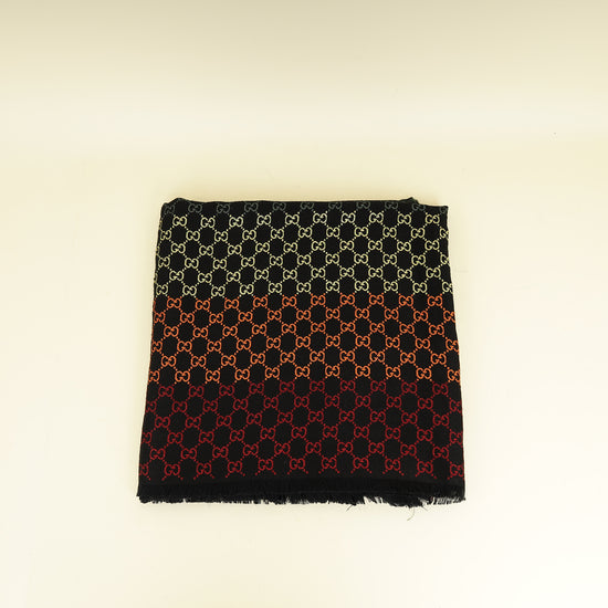 Gucci Black Multicolor Rainbow GG Wool Lane Scarf 130