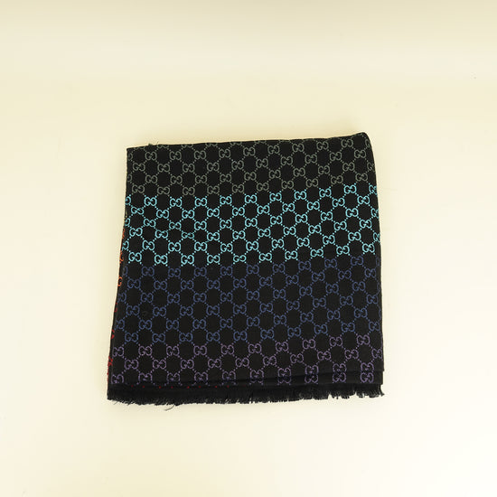 Gucci Black Multicolor Rainbow GG Wool Lane Scarf 130