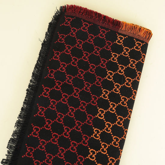 Gucci Black Multicolor Rainbow GG Wool Lane Scarf 130