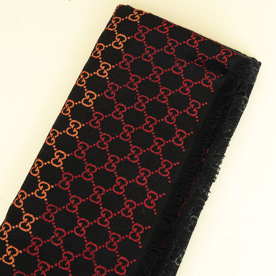 Gucci Black Multicolor Rainbow GG Wool Lane Scarf 130