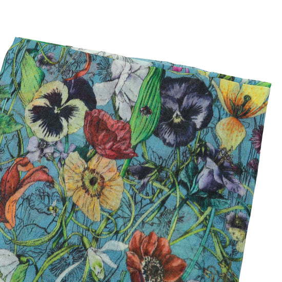 Gucci Blue Multicolor Flower Print Cashmere Shawl