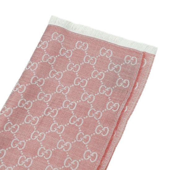 Gucci Pink GG Print Silk Wool Scarf