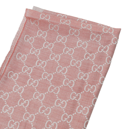 Gucci Pink GG Print Silk Wool Scarf