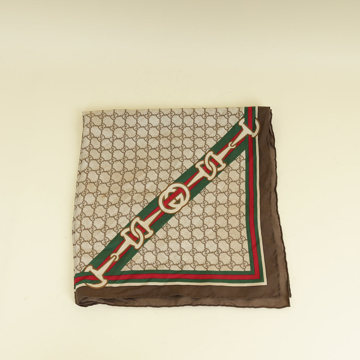 Gucci Light Brown Multicolor GG Horsebit Print Square Scarf