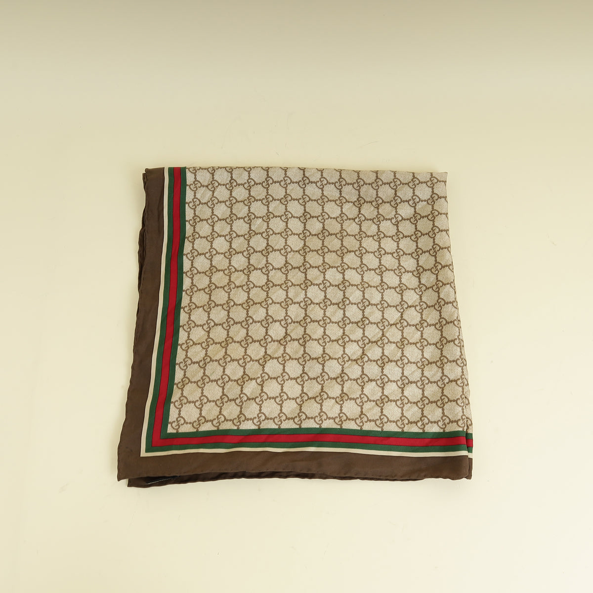Gucci Light Brown Multicolor GG Horsebit Print Square Scarf