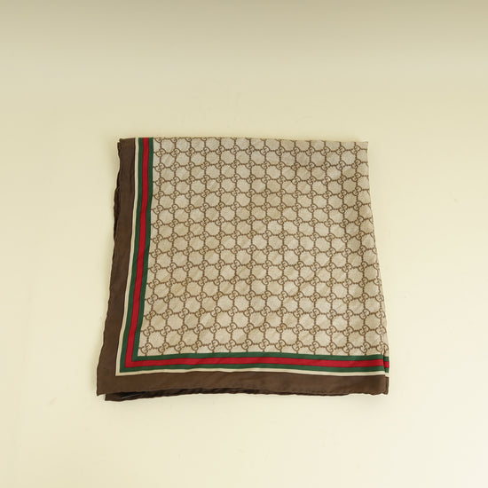 Gucci Light Brown Multicolor GG Horsebit Print Square Scarf