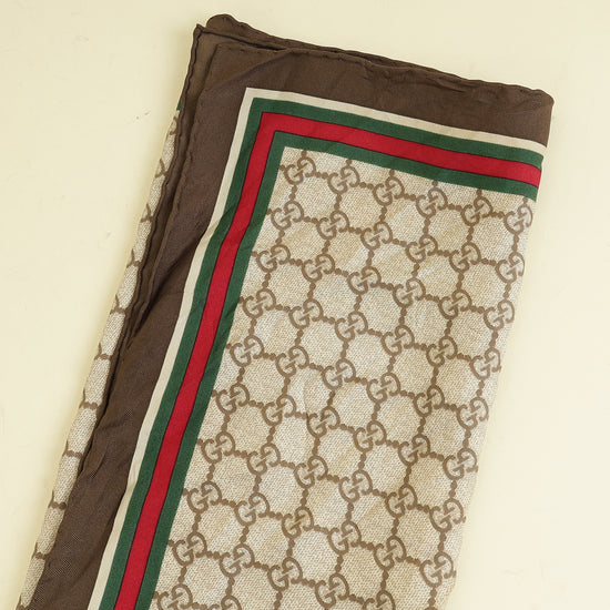 Gucci Light Brown Multicolor GG Horsebit Print Square Scarf