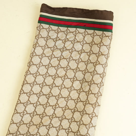 Gucci Light Brown Multicolor GG Horsebit Print Square Scarf