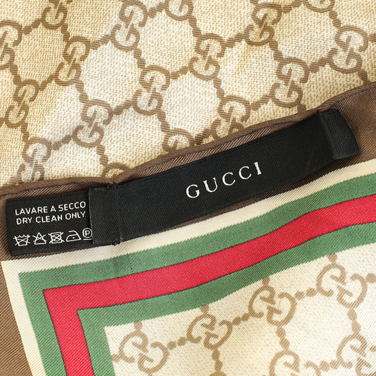 Gucci Light Brown Multicolor GG Horsebit Print Square Scarf