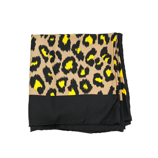 Gucci Tricolor Silk Logo Disco Leopard Square Scarf