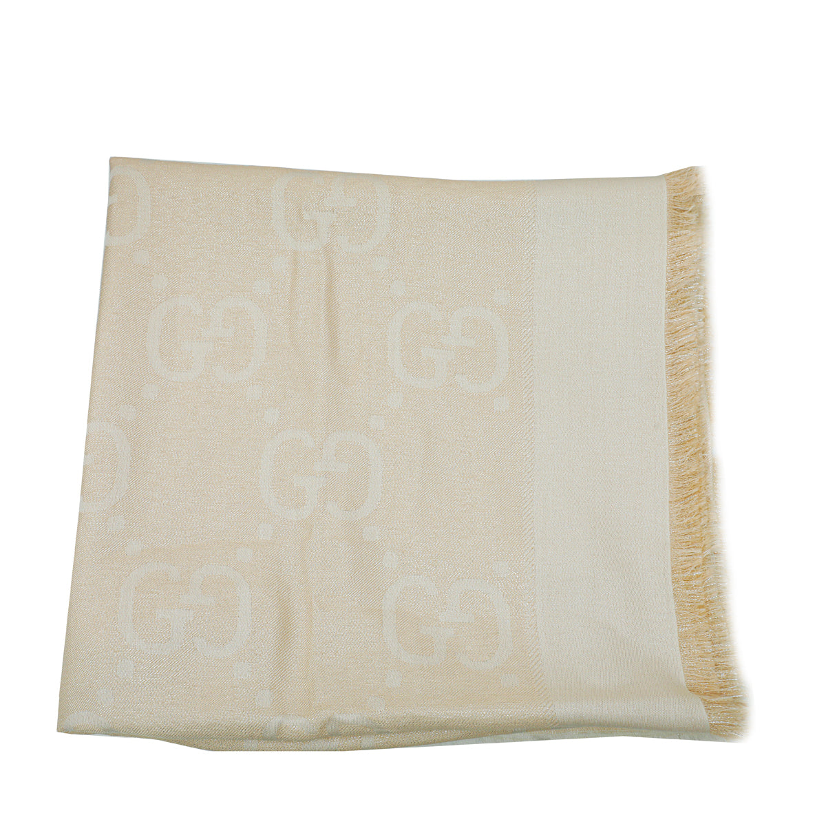 Gucci Champaign Metallic Silver GG Lamé Jacquard Shawl