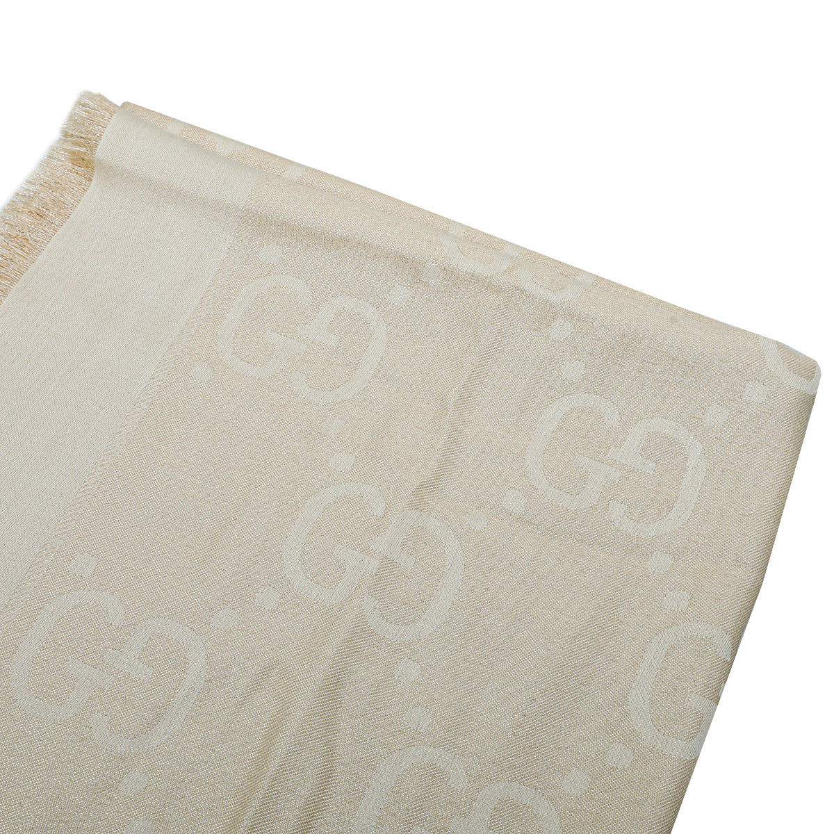 Gucci Champaign Metallic Silver GG Lamé Jacquard Shawl