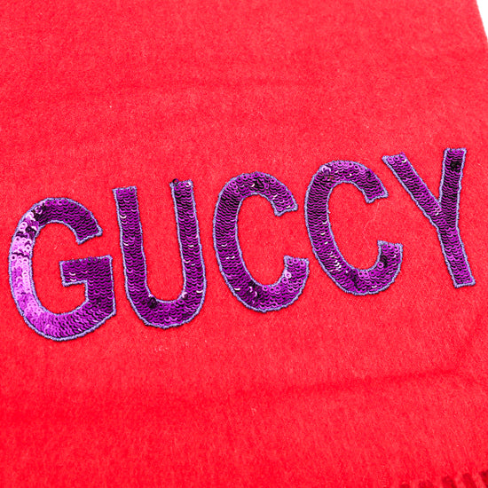 Gucci Red Sequin Guccify Fringe Scarf