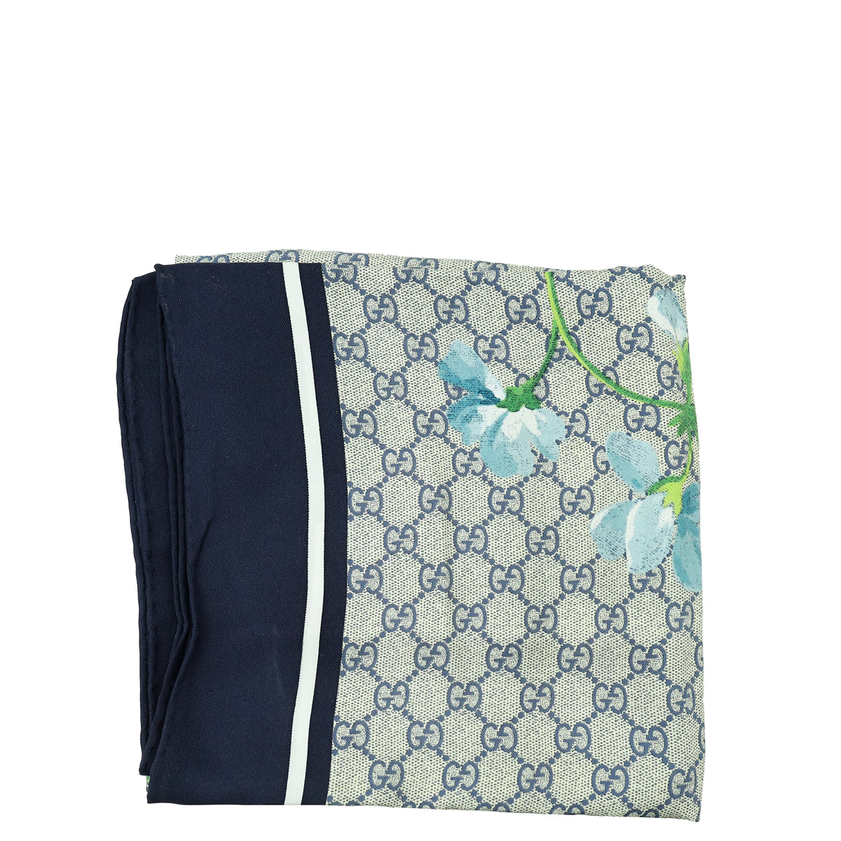 Gucci Blue Multicolor GG Blooms Print Silk Scarf-Gucci-THE CLOSET