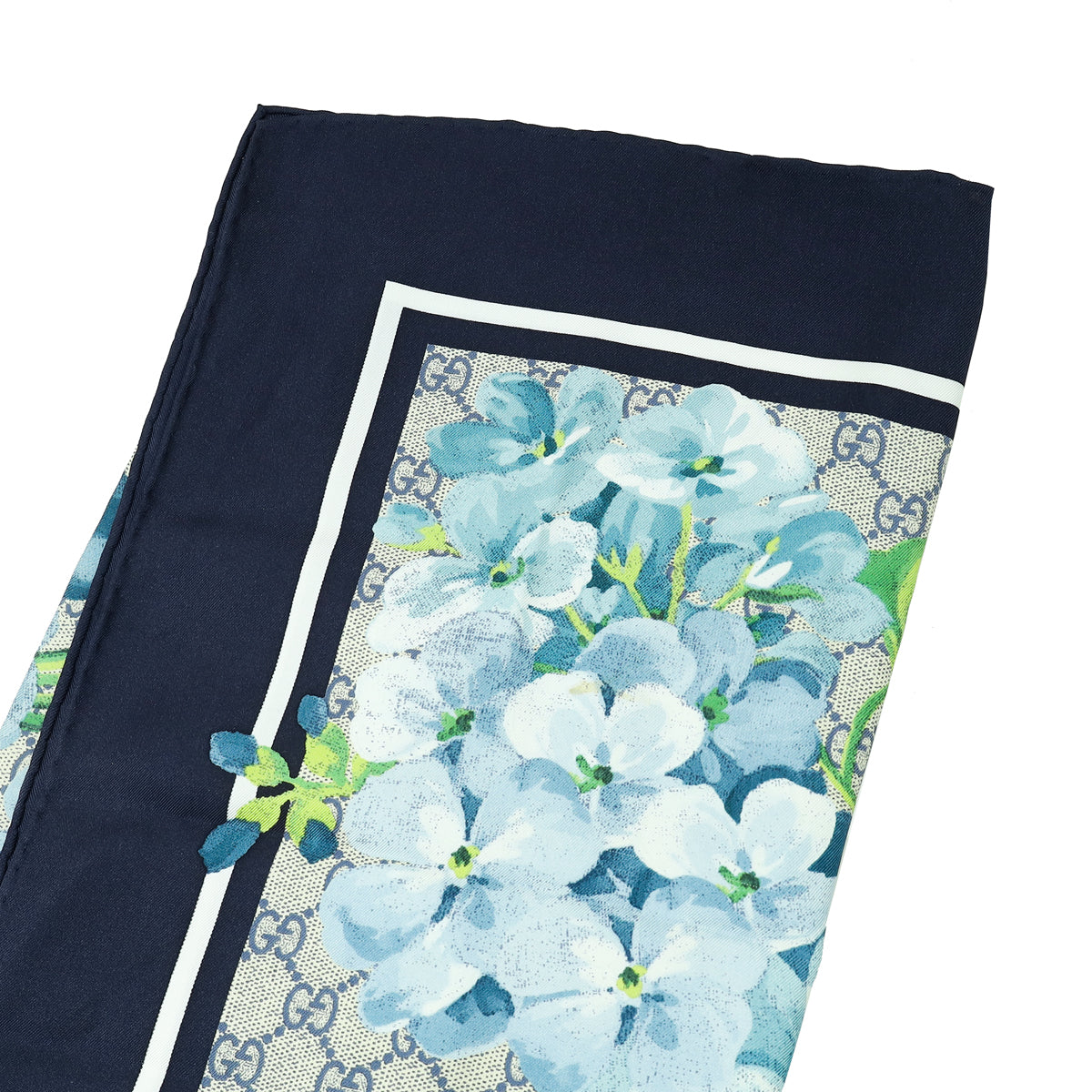 Gucci Blue Multicolor GG Blooms Print Silk Scarf