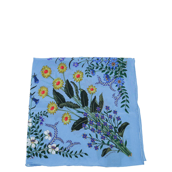 Gucci Blue Multicolor Silk Flora Print Wallpeper Square Scarf