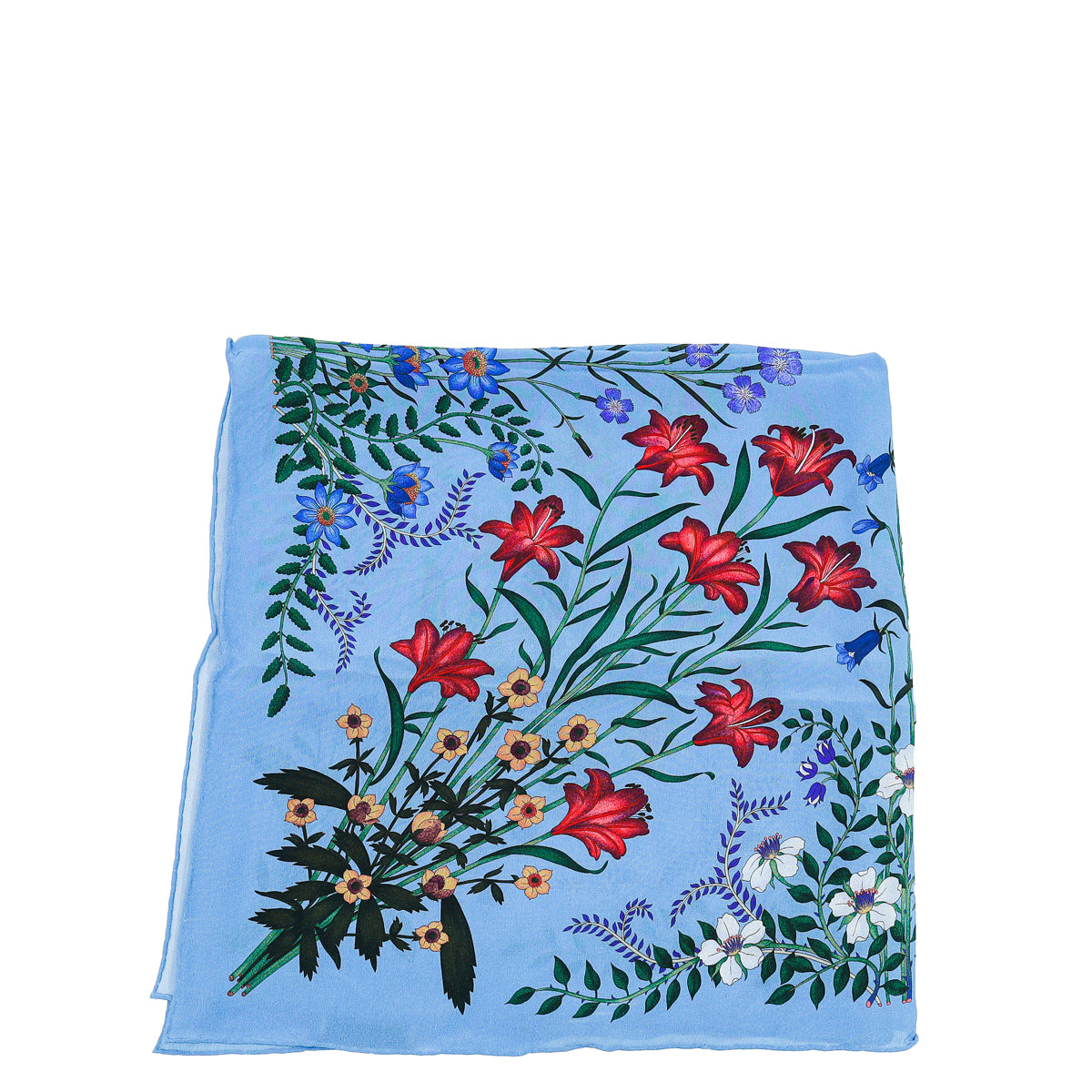 Gucci Blue Multicolor Silk Flora Print Wallpeper Square Scarf-Gucci-THE CLOSET