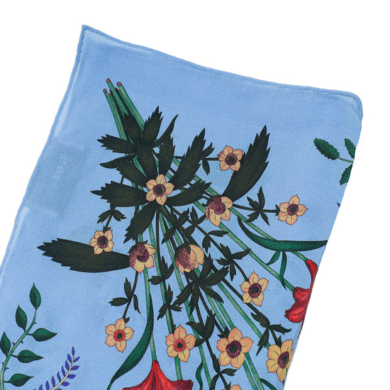 Gucci Blue Multicolor Silk Flora Print Wallpeper Square Scarf