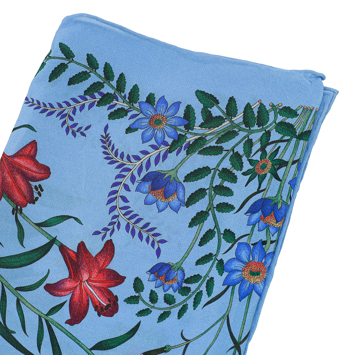 Gucci Blue Multicolor Silk Flora Print Wallpeper Square Scarf