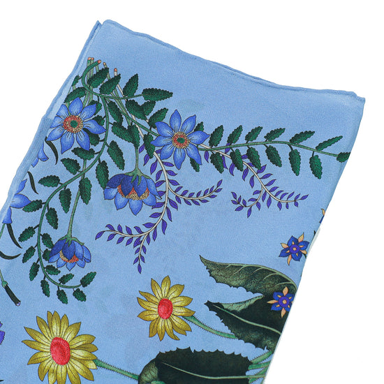 Gucci Blue Multicolor Silk Flora Print Wallpeper Square Scarf