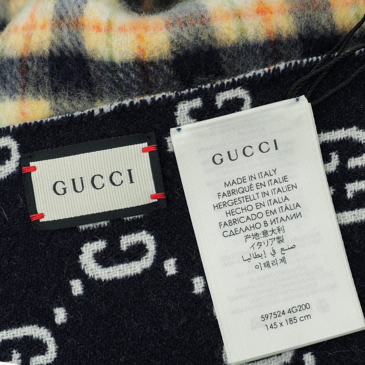 Gucci Multiple Colors Reversible Check Poncho Wool Cape