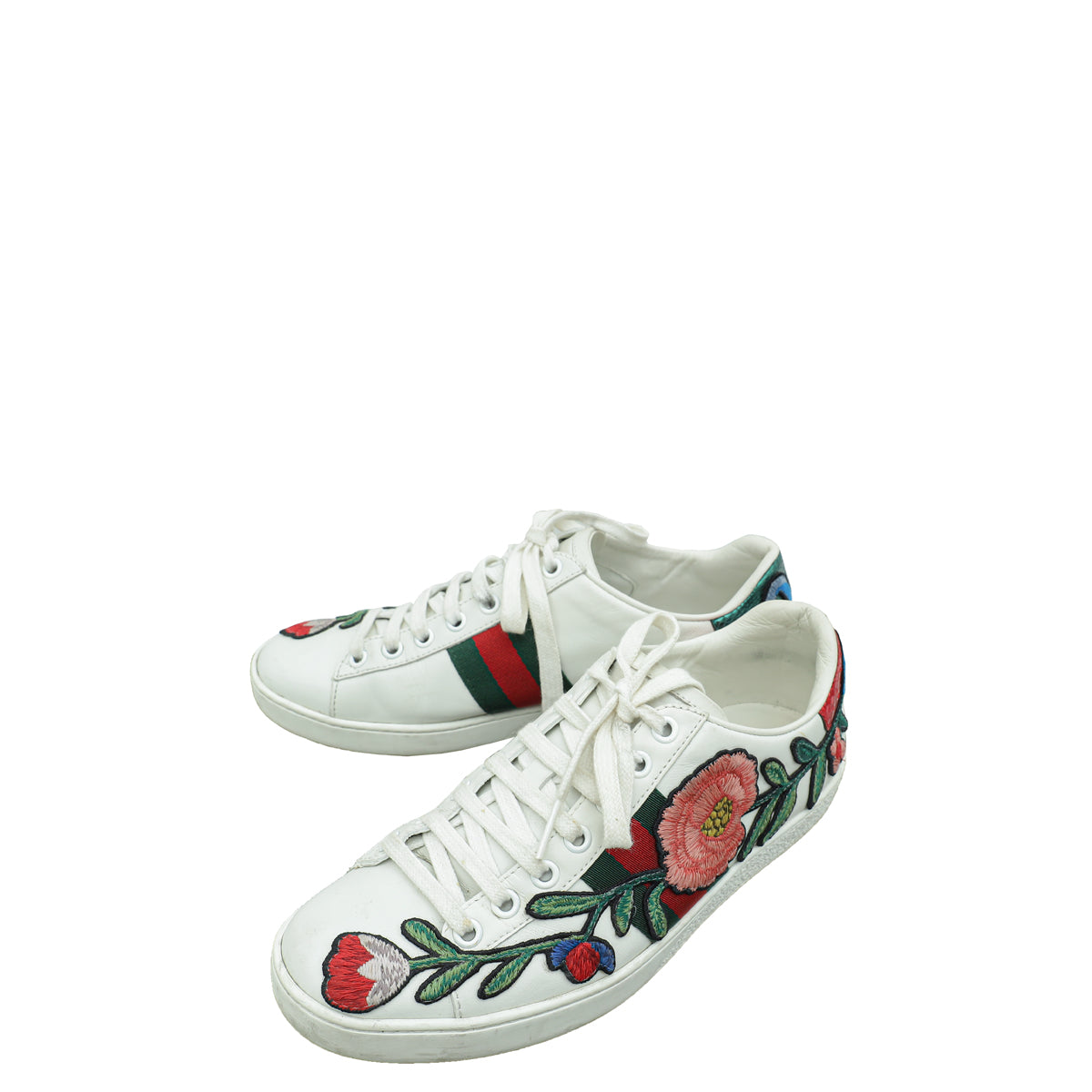 Gucci White Ace Floral Embroidered Sneaker 36