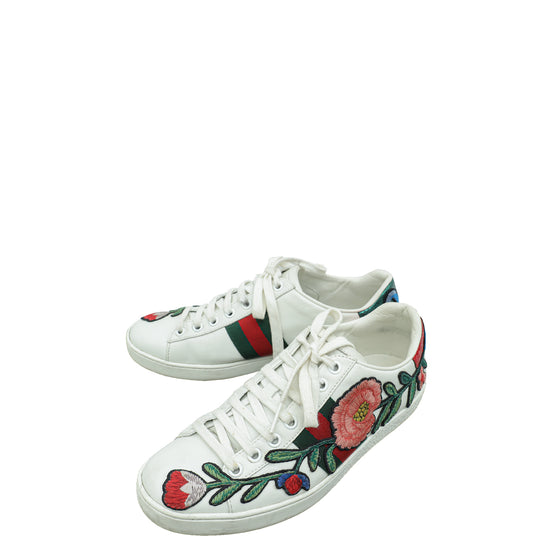 Gucci White Ace Floral Embroidered Sneaker 36