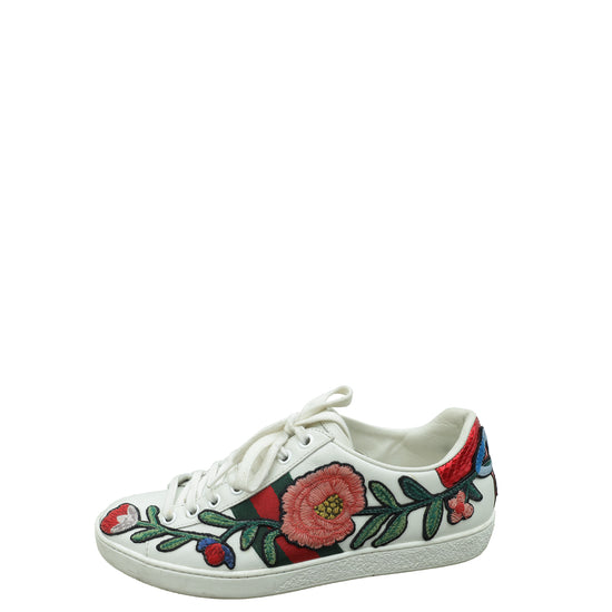 Gucci White Ace Floral Embroidered Sneaker 36