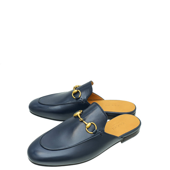 Gucci Navy Blue Princetown Mules 35.5