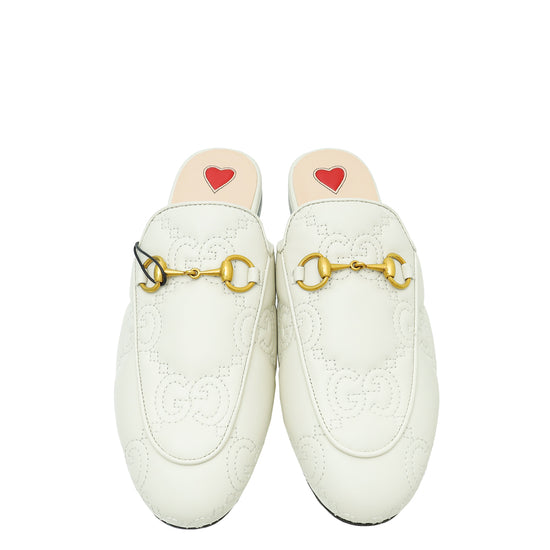 Gucci White GG Jumbo Embossed Princetown Mules 36.5