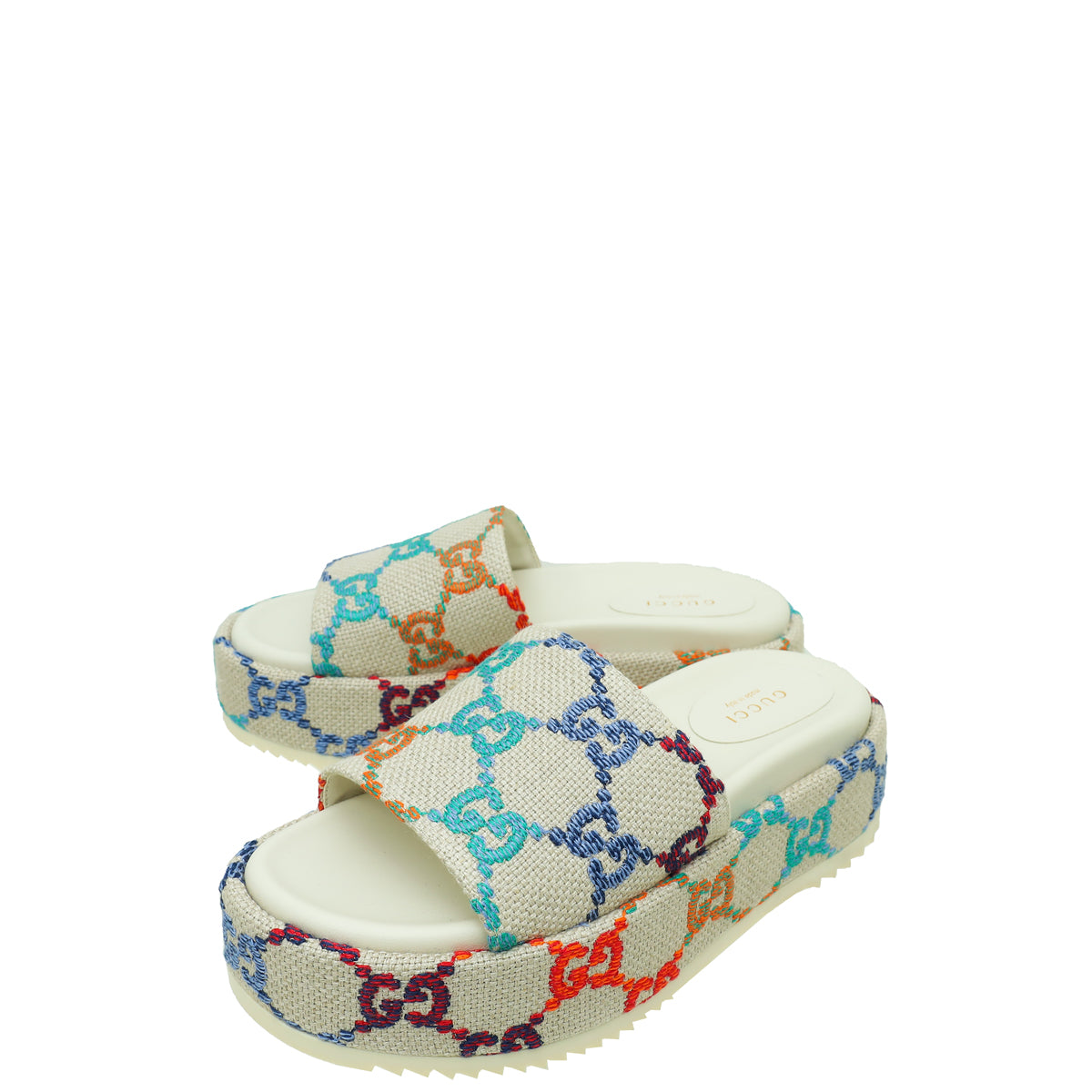 Gucci Gray Multicolor GG Jacquard Platform Slides 36-Gucci-THE CLOSET