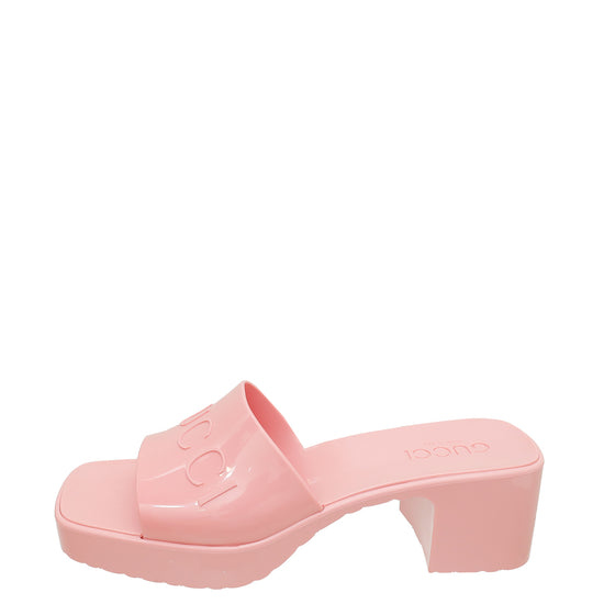 Gucci Pink Logo Rubber Slide Sandal 37