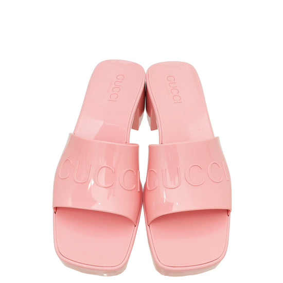 Gucci Pink Logo Rubber Slide Sandal 37