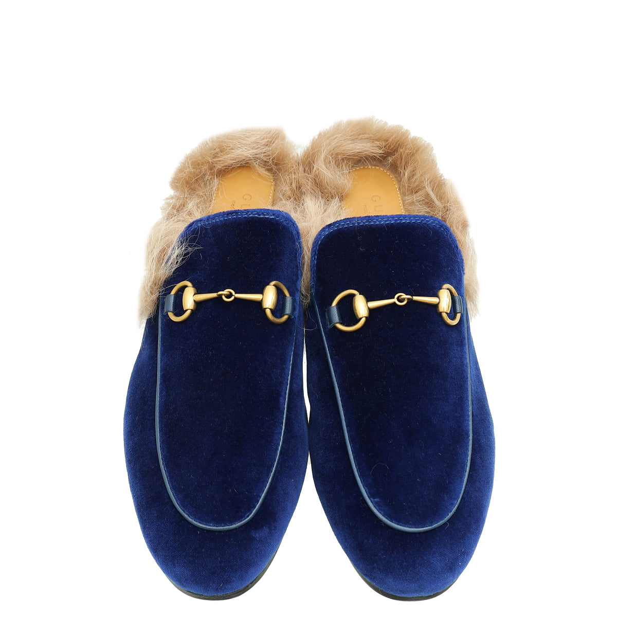 Gucci Blue Velvet Fur Princetown Mules 38