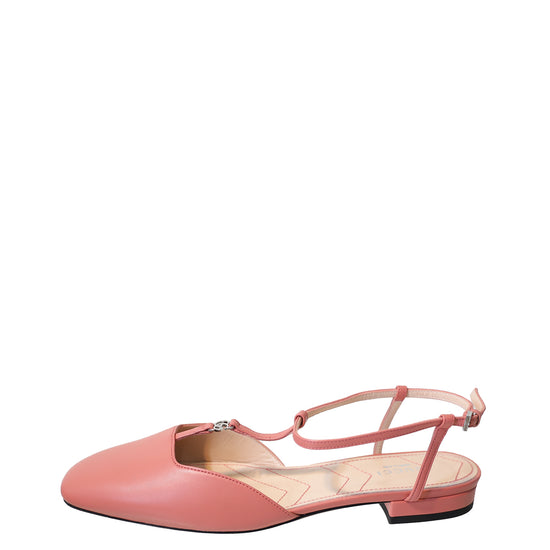 Gucci Peach Pink Double G T Strap Ankle Strap Flats 38