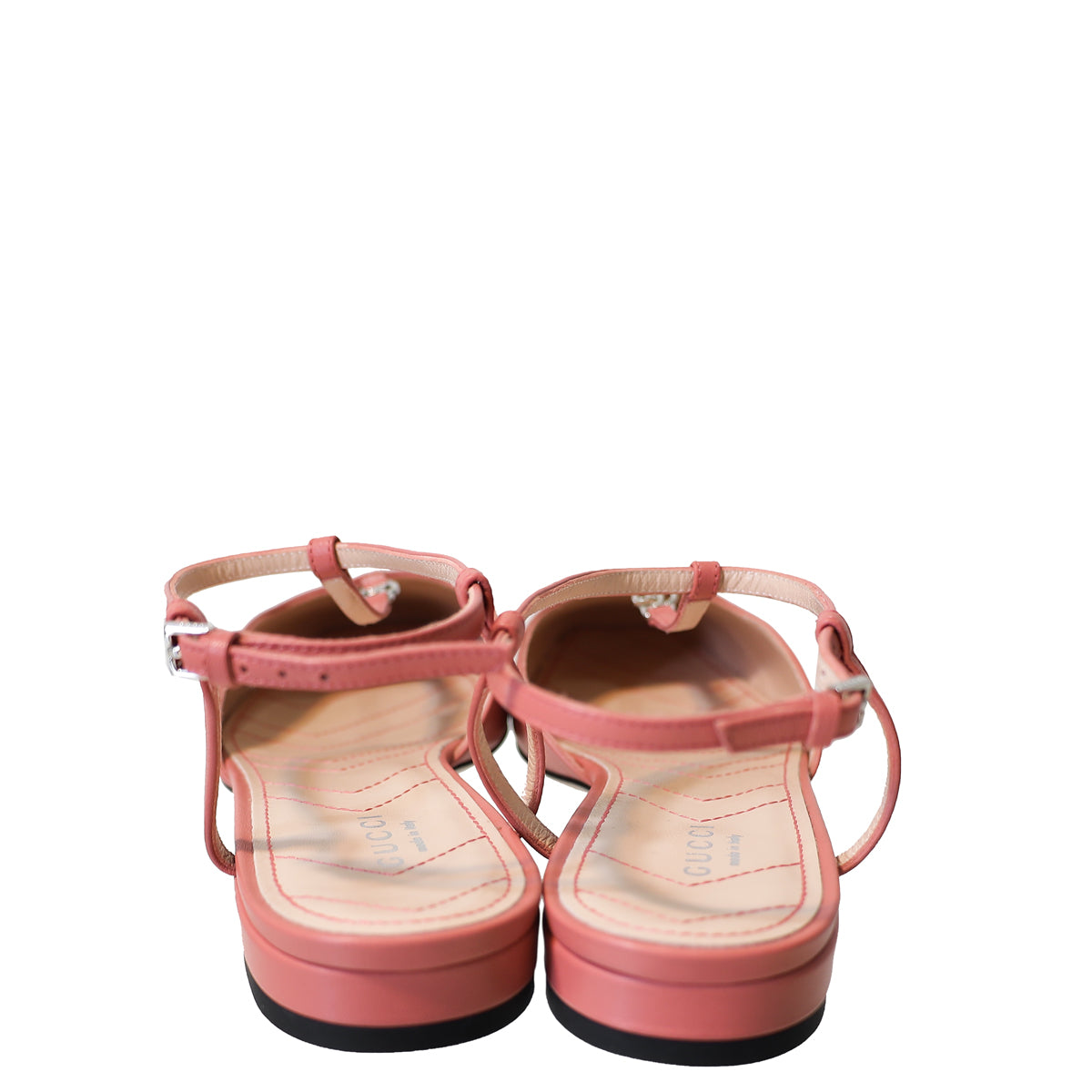 Gucci Peach Pink Double G T Strap Ankle Strap Flats 38