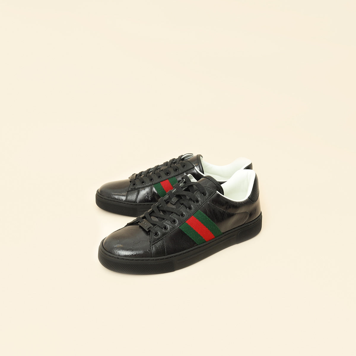 Gucci Black GG Crystal Ace Trainer w/ Web 40.5-Gucci-THE CLOSET