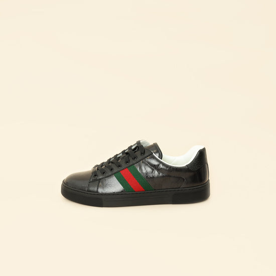 Gucci Black GG Crystal Ace Trainer w/ Web 40.5-Gucci-THE CLOSET