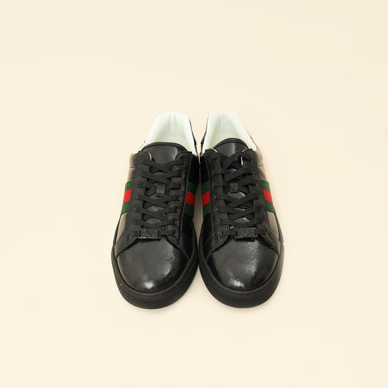 Gucci Black GG Crystal Ace Trainer w/ Web 40.5-Gucci-THE CLOSET