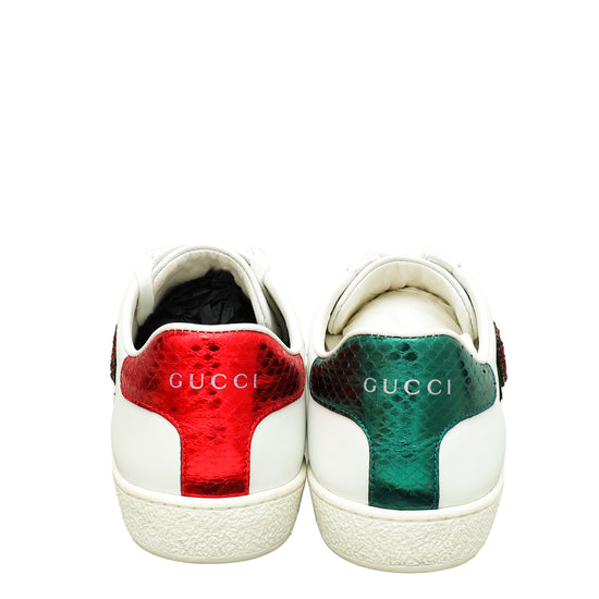Gucci Tricolor Web Lips Sequins Embroidered Ace Sneakers 34.5