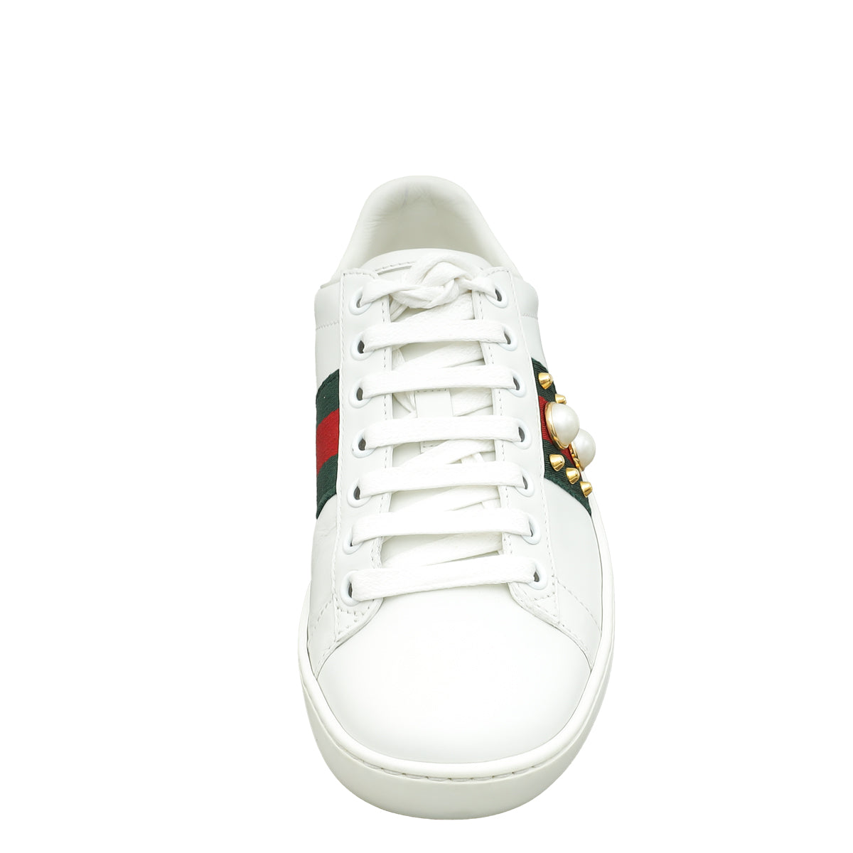 Gucci White Ace Web Pearl Studs Sneaker 35