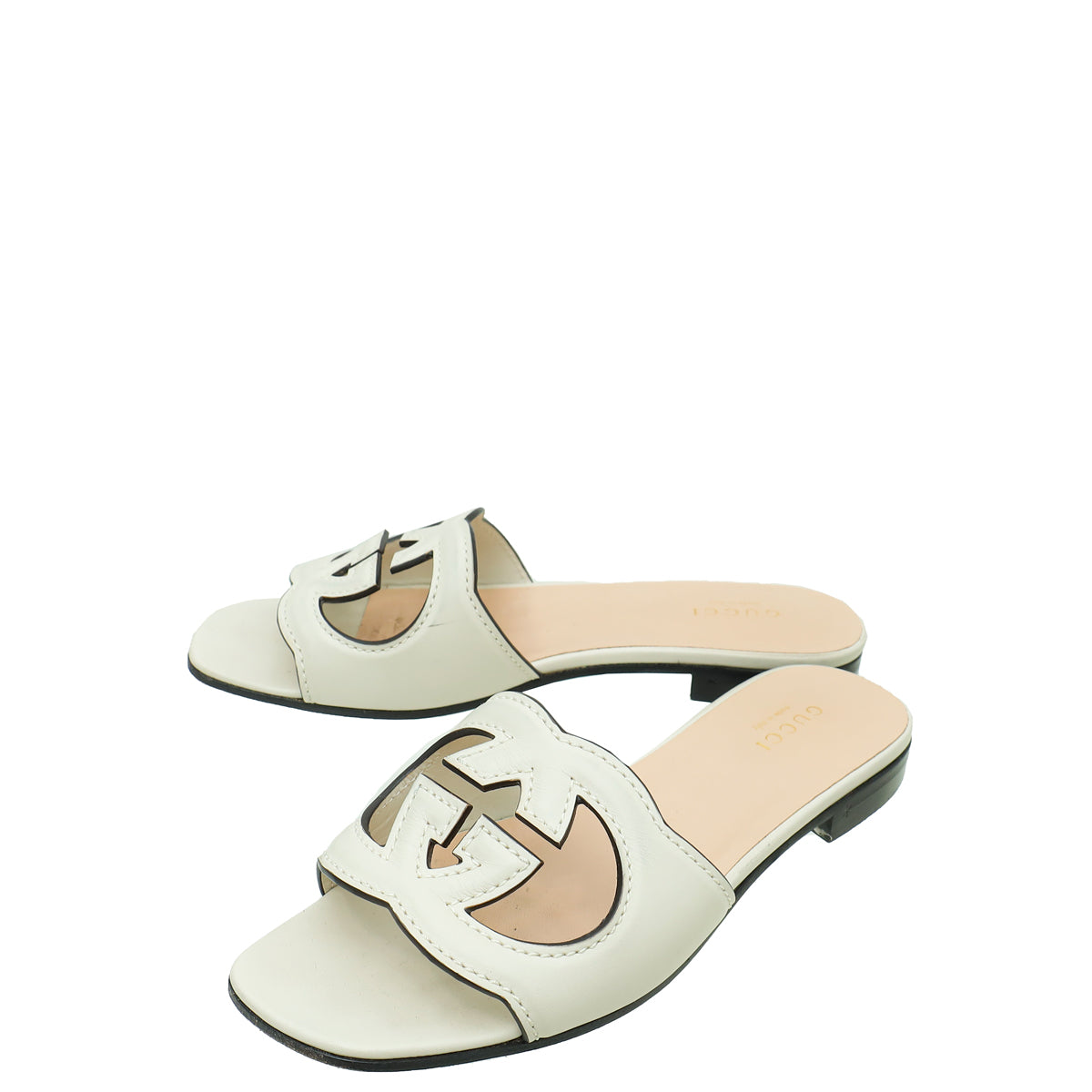 Gucci Off White Interlocking G Cut Out Slide Sandal 35-Gucci-THE CLOSET